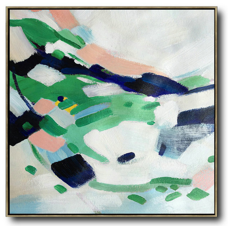 Large Abstract Painting,Oversized Contemporary Art,Large Living Room Decor White,Green,Pink